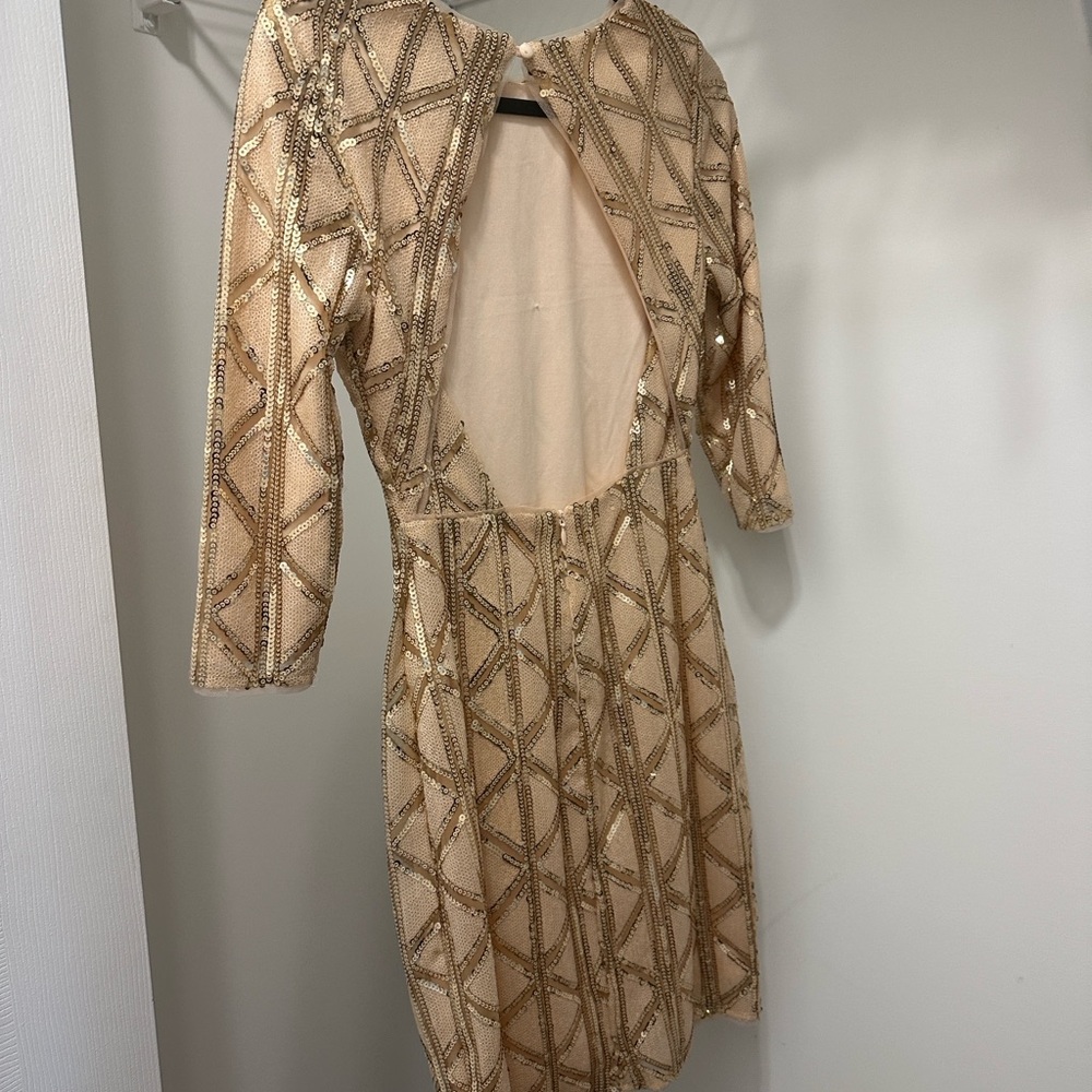 Elegant Beige Sequin Dress